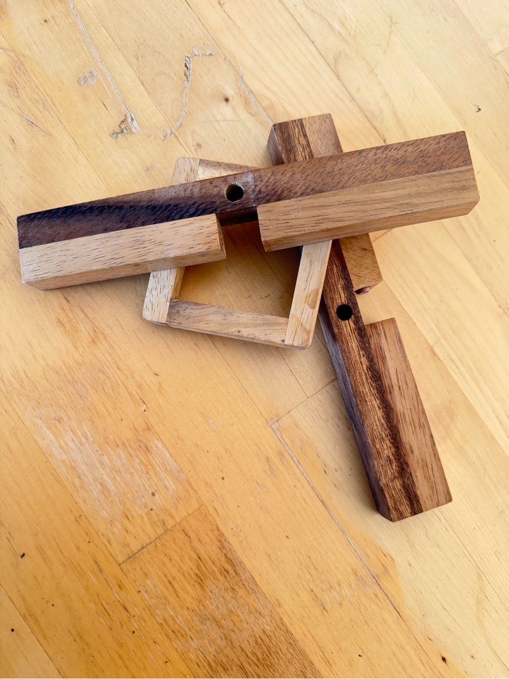 Handcrafted Wooden Puzzle / Brain Teaser - Natural Brown